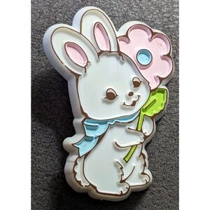 Vintage Hallmark White Bunny Pin Easter 1979 Flower Rabbit Spring Plastic Brooch